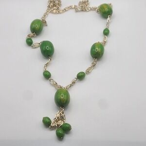 Vintage Bakelite Necklace‎ Green Spinach Beaded 30"
